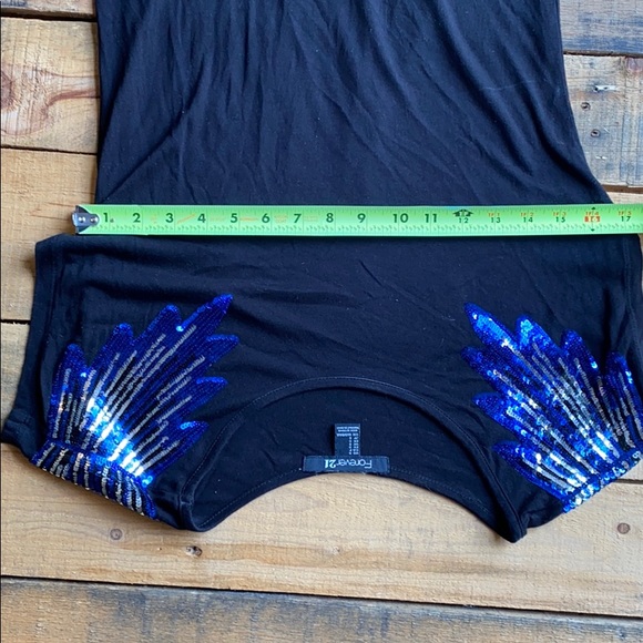 EUC Forever 21 Black Blue Sequins Top - Picture 2 of 9